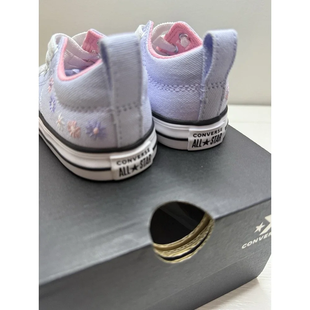 Converse All Star Infant Floral Embroidered Canvas Sneakers Lavender Pink Size 7